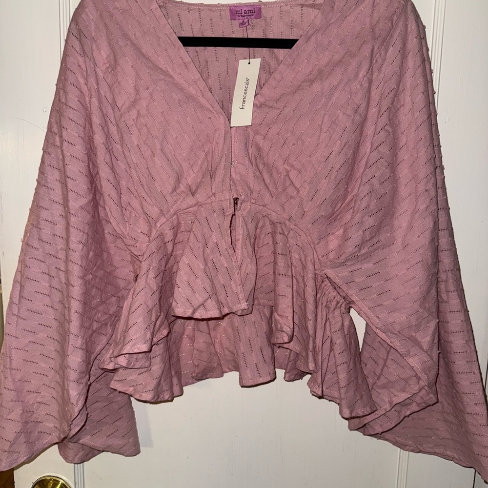 Miami Pink Textured Ruffle Blouse - Picture 4 of 4